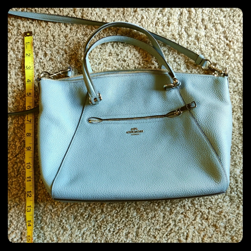 Coach pebbled prairie leather satchel silver/sage